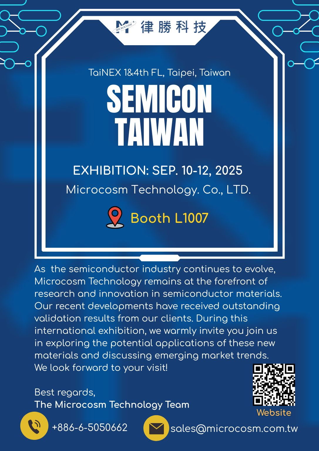 Visit Microcosm Technology at SEMICON Taiwan 2025 – Booth L1007